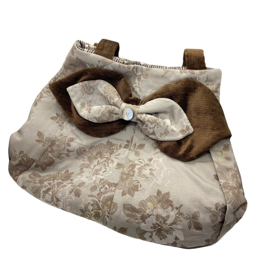 Handmade Purse Bag Tote CottageCore Crafty Goddess Retro Chic Brown Tan Fabric